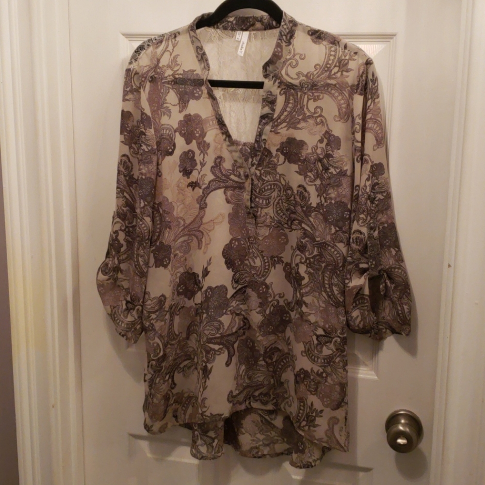 Tan and Brown Sheer Top